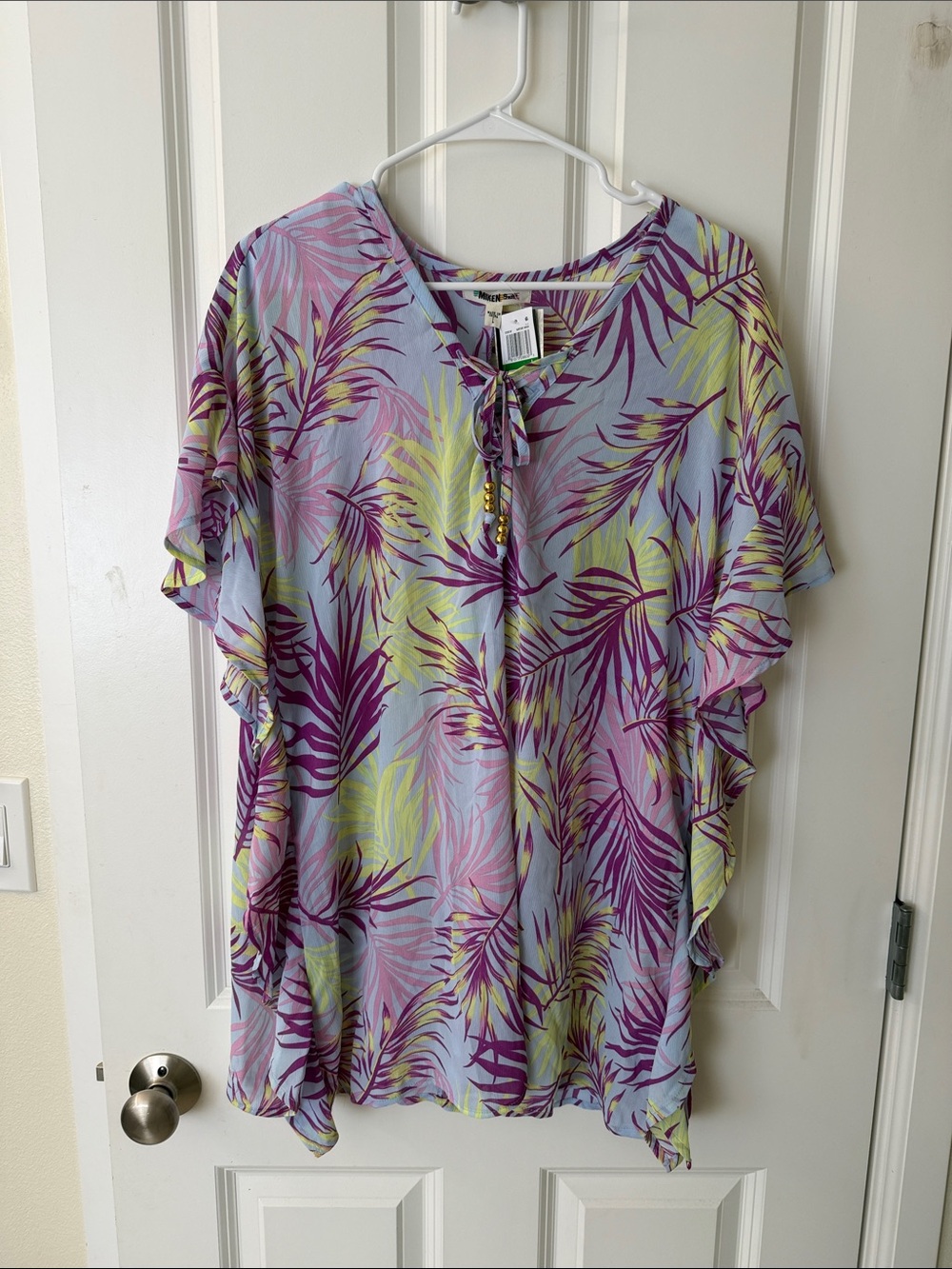 Lightweight Tropical Swim Coverup Tunic - Purple & Mint